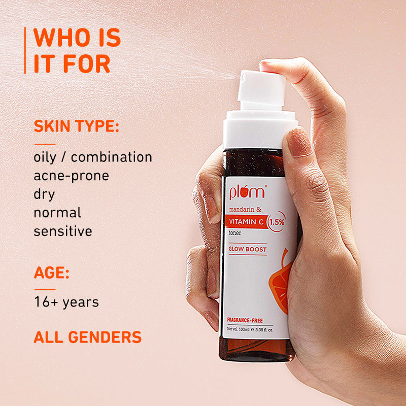 Plum 1.5% Vitamin C Alcohol-Free Spray Toner With Mandarin & Witch Hazel For Glow Boost & Open Pores
