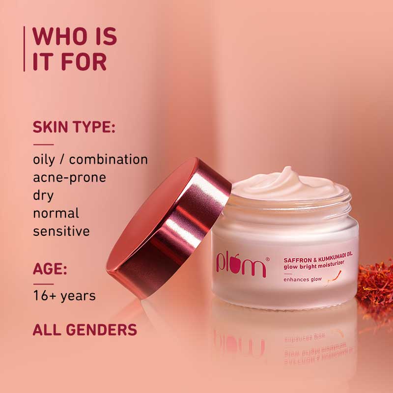 Plum Saffron & Kumkumadi Oil Glow Bright Moisturizer For Dull Skin With SPF 35 UVA & UVB Protection