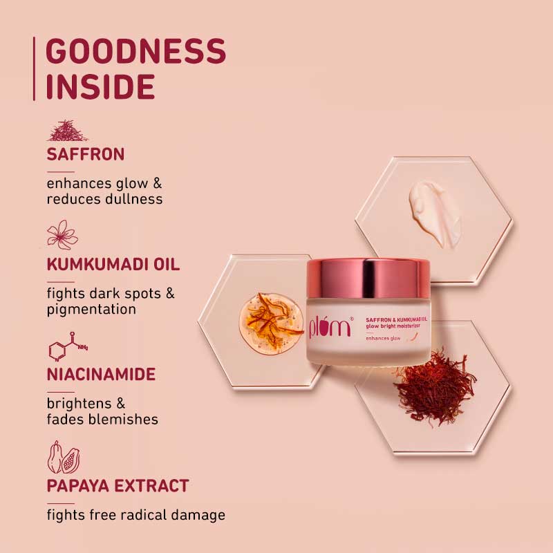 Plum Saffron & Kumkumadi Oil Glow Bright Moisturizer For Dull Skin With SPF 35 UVA & UVB Protection