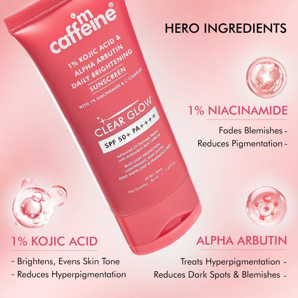 MCaffeine CLEAR GLOW 1% Kojic Acid Alpha Arbutin Daily Brightening Sunscreen