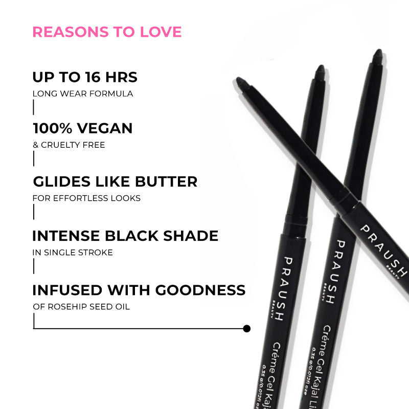 Praush Beauty Waterproof and Smudge Proof Crème Gel Kajal Eyeliner Eye Pencil- Black