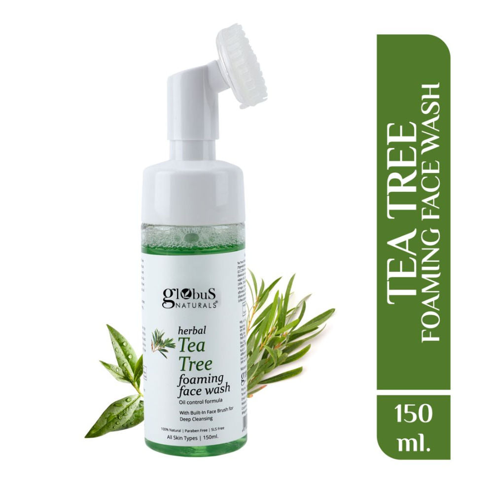 Globus Naturals Herbal Tea Tree Acne Control Foaming Face Wash with Silicon Face Massage Brush