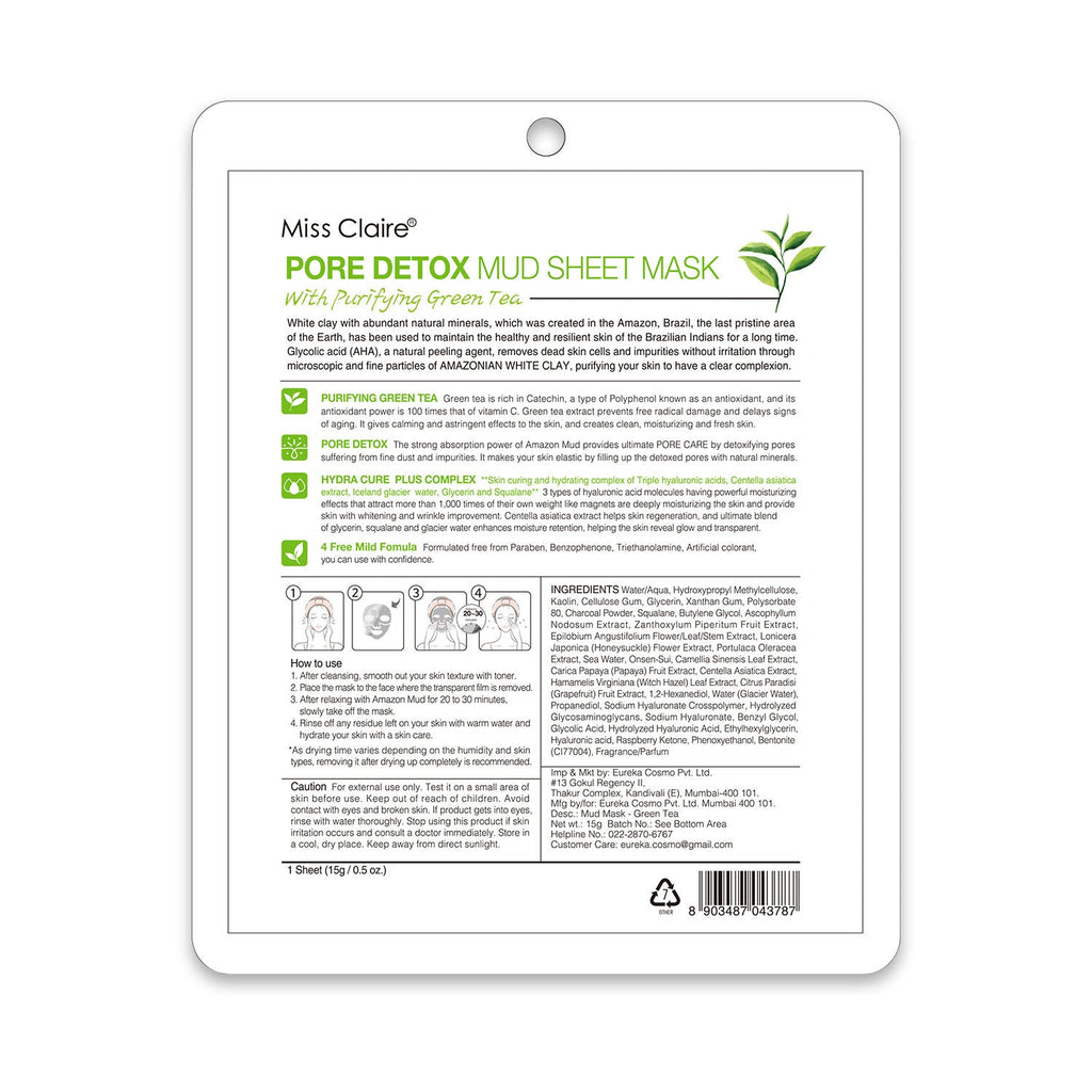 Miss Claire Pore Detox Mud Sheet Mask With Purifying Green Tea