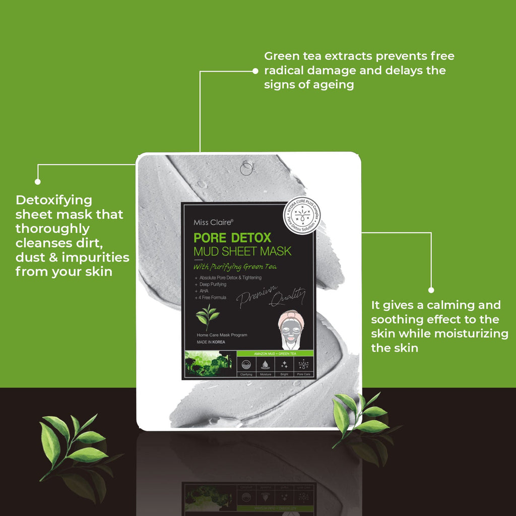 Miss Claire Pore Detox Mud Sheet Mask With Purifying Green Tea