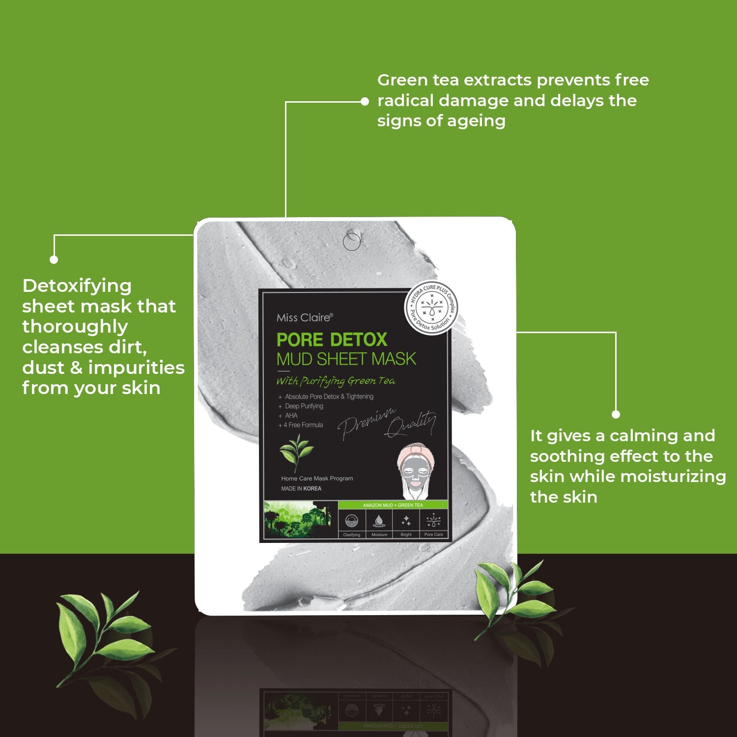 Miss Claire Pore Detox Mud Sheet Mask With Purifying Green Tea