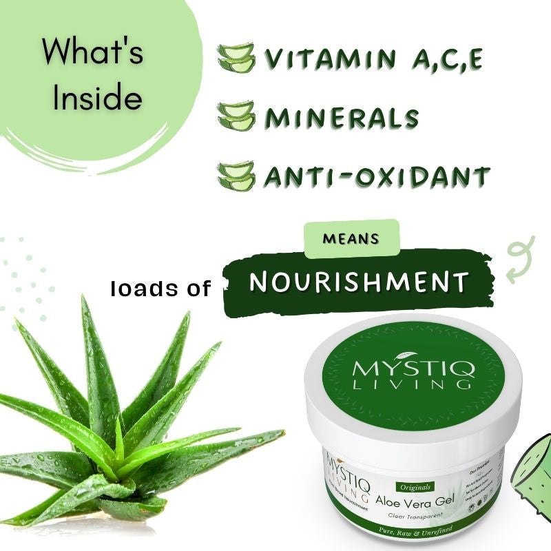 Mystiq Living Aloe Vera Gel for Face, Hair & Skin, 100% Pure and Organic| Best for Dry Skin