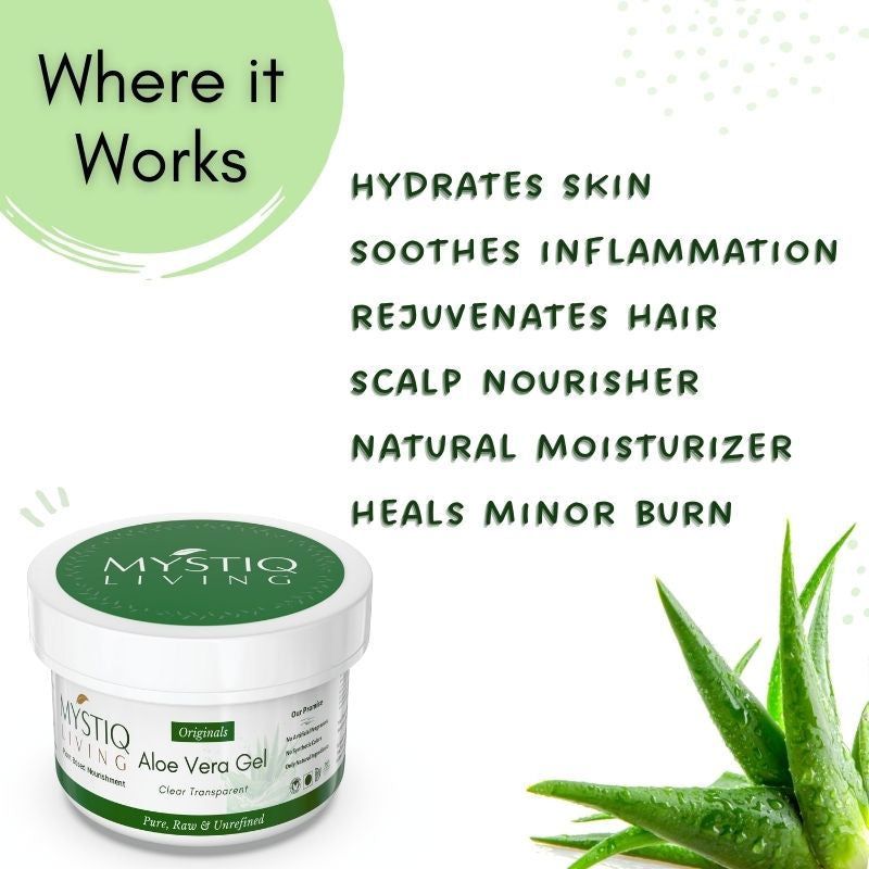 Mystiq Living Aloe Vera Gel for Face, Hair & Skin, 100% Pure and Organic| Best for Dry Skin