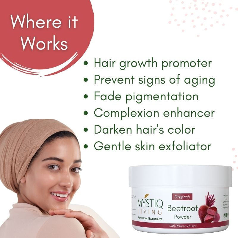 Mystiq Living Organic Beetroot Powder For Face, Hair, Lip Balm & Energy Boost Drink