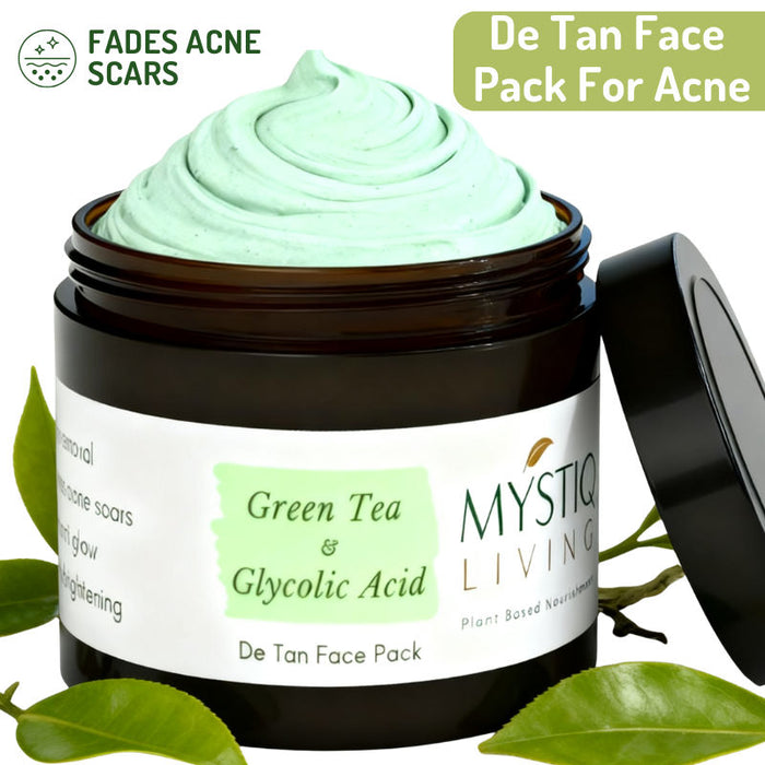 Mystiq Living De Tan Face Pack For Oily & Acne Skin, Balances Oil & Sebum Green Tea & Glycolic Acid