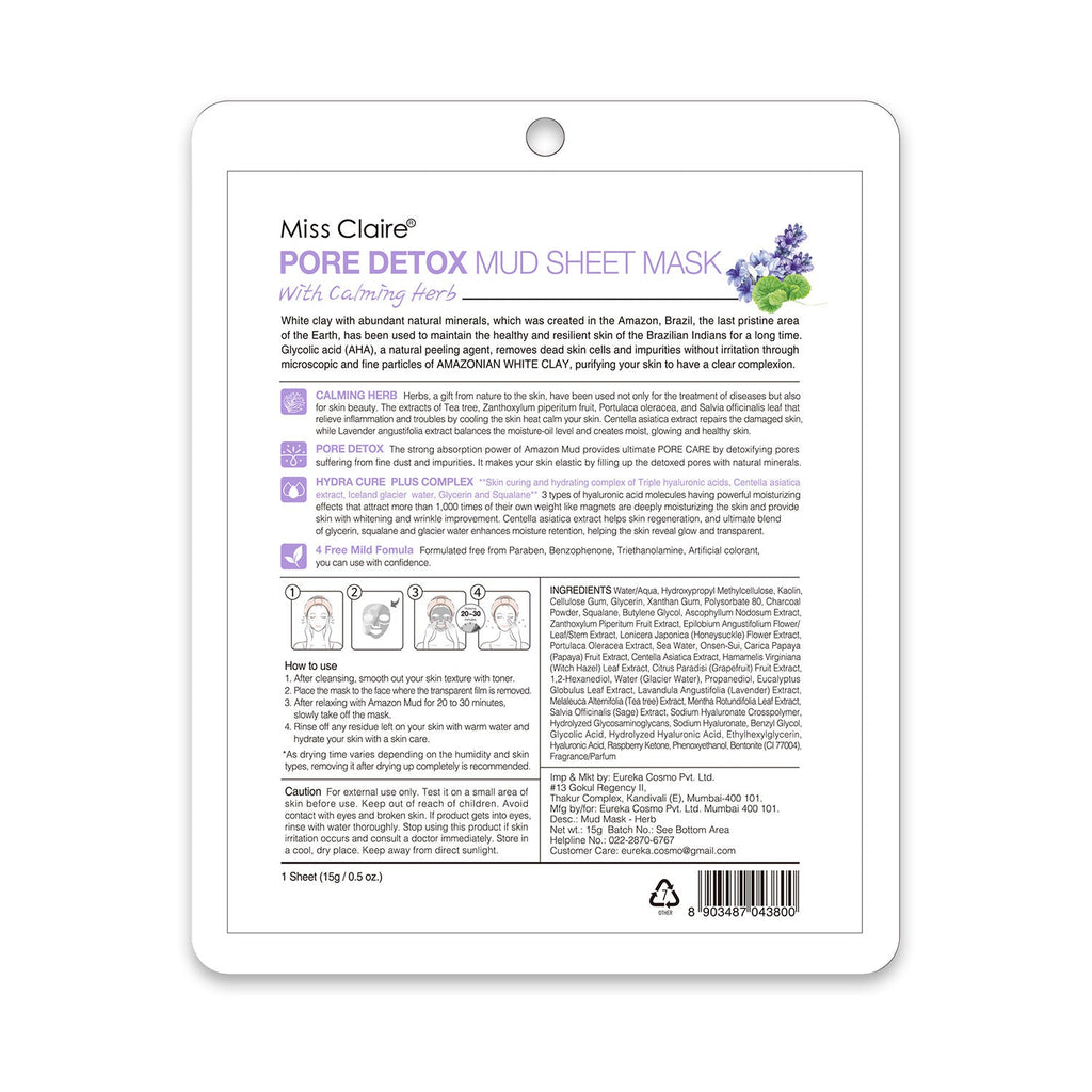 Miss Claire Pore Detox Mud Sheet Mask With Calming Herb