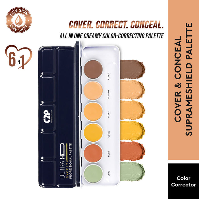 C2P Pro Ultra HD 6 Colors Correcting Concealer Foundation Supraemeshield Color Corrector Palette