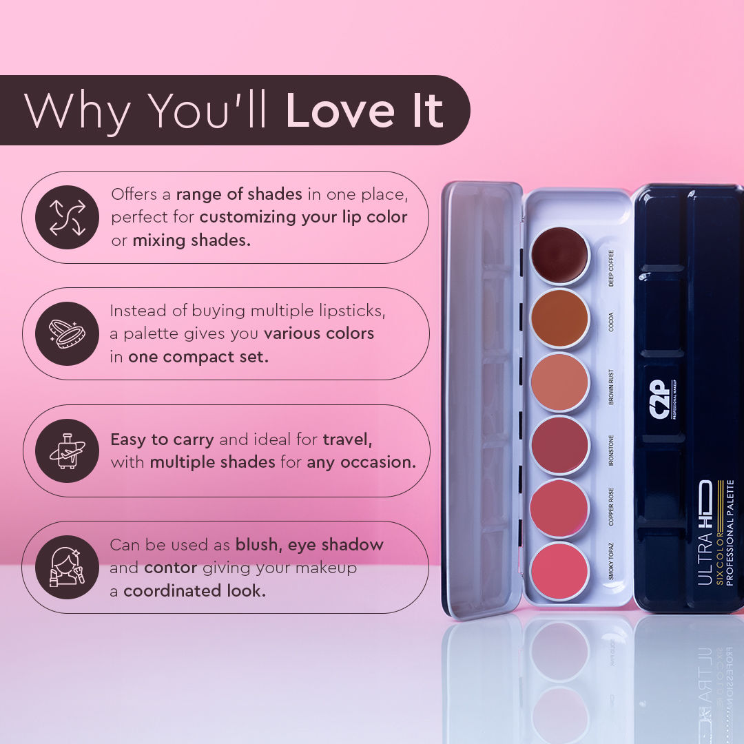 C2P Pro Studio Lip Spectrum 6 Color Cream Lipstick Palette