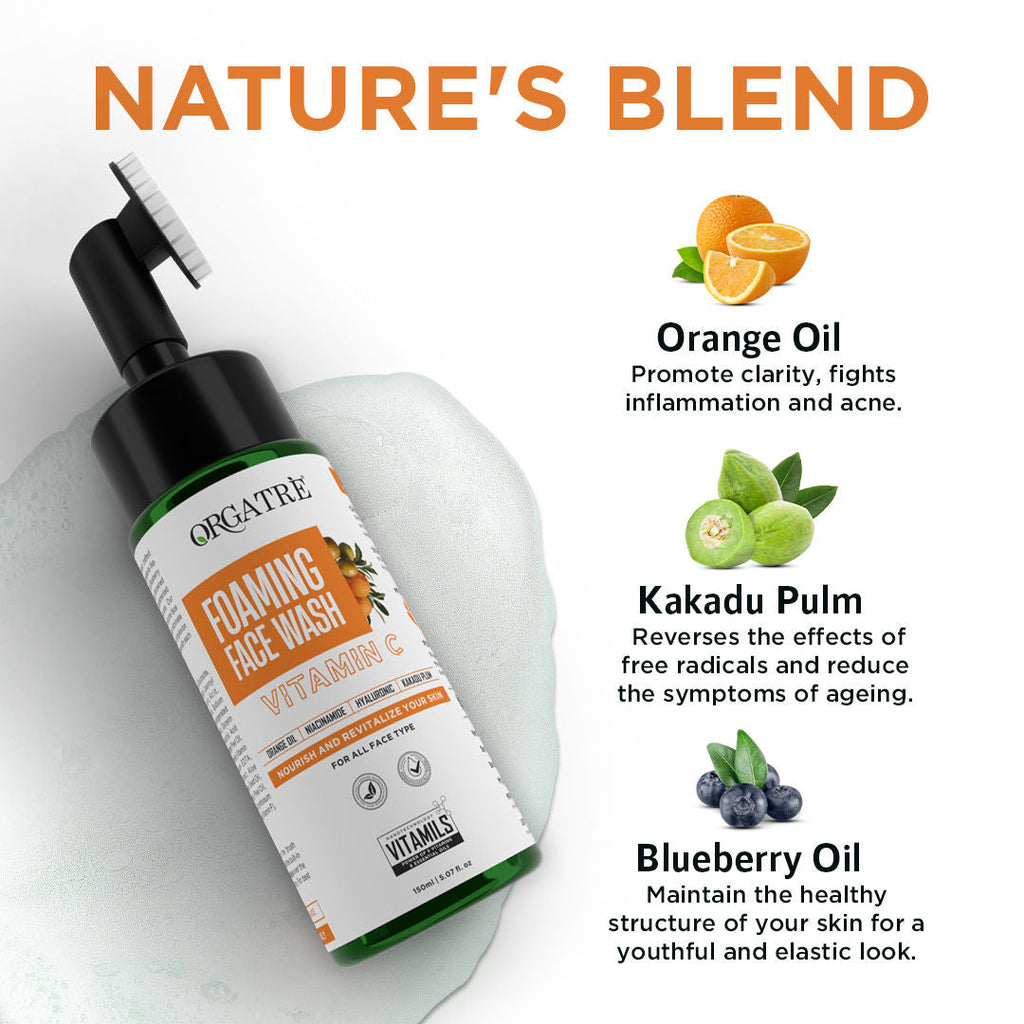 Orgatre Niacinamide & Vitamin C Foaming Face Wash With Built-In Silicon Brush For Acne-Prone Skin