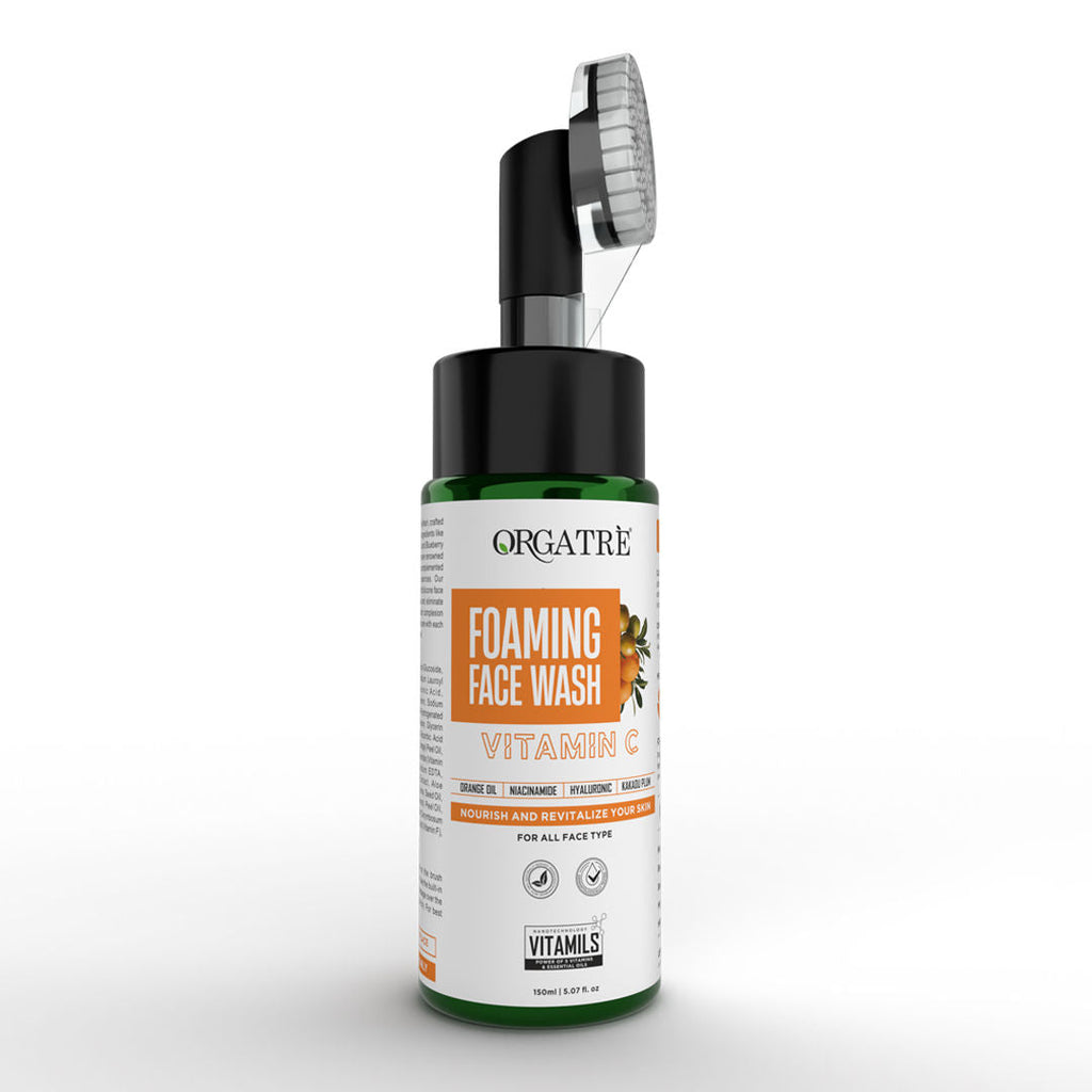 Orgatre Niacinamide & Vitamin C Foaming Face Wash With Built-In Silicon Brush For Acne-Prone Skin