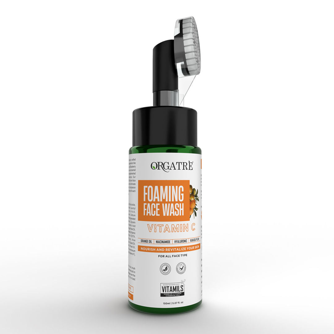 Orgatre Niacinamide & Vitamin C Foaming Face Wash With Built-In Silicon Brush For Acne-Prone Skin