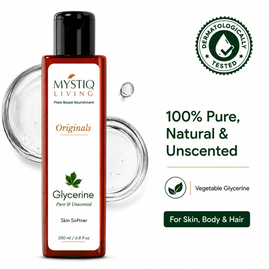 Mystiq Living Glycerine Pure And Unscented , 100% Organic For Face, Hair & Skin Care