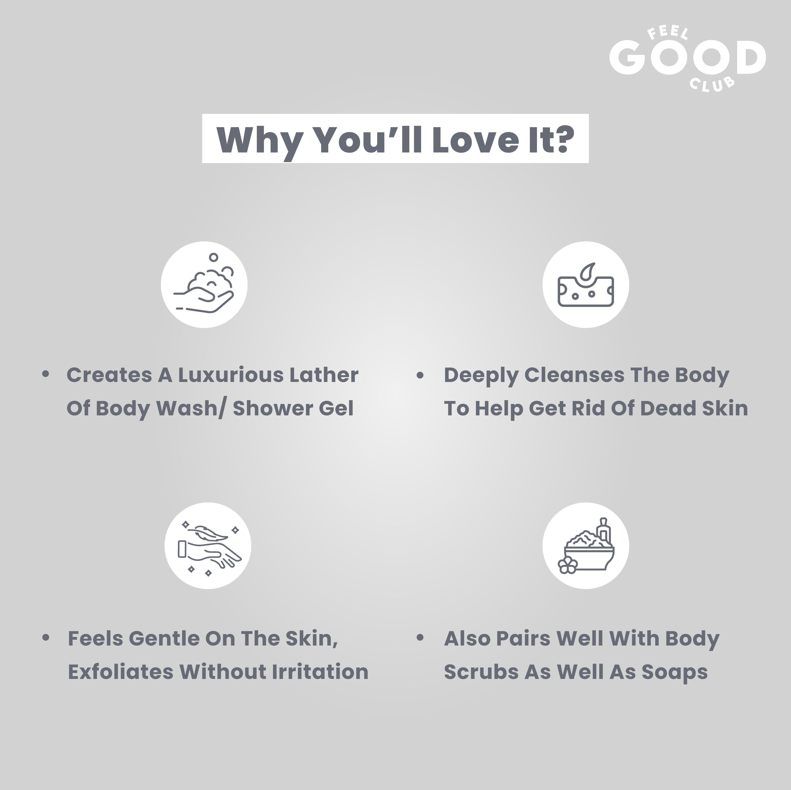 Feel Good Club Bath Loofah - Large Size Shower Sponge For Body Cleansing Exfoliation & Care
