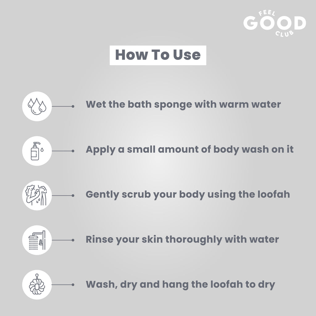 Feel Good Club Bath Loofah - Large Size Shower Sponge For Body Cleansing Exfoliation & Care