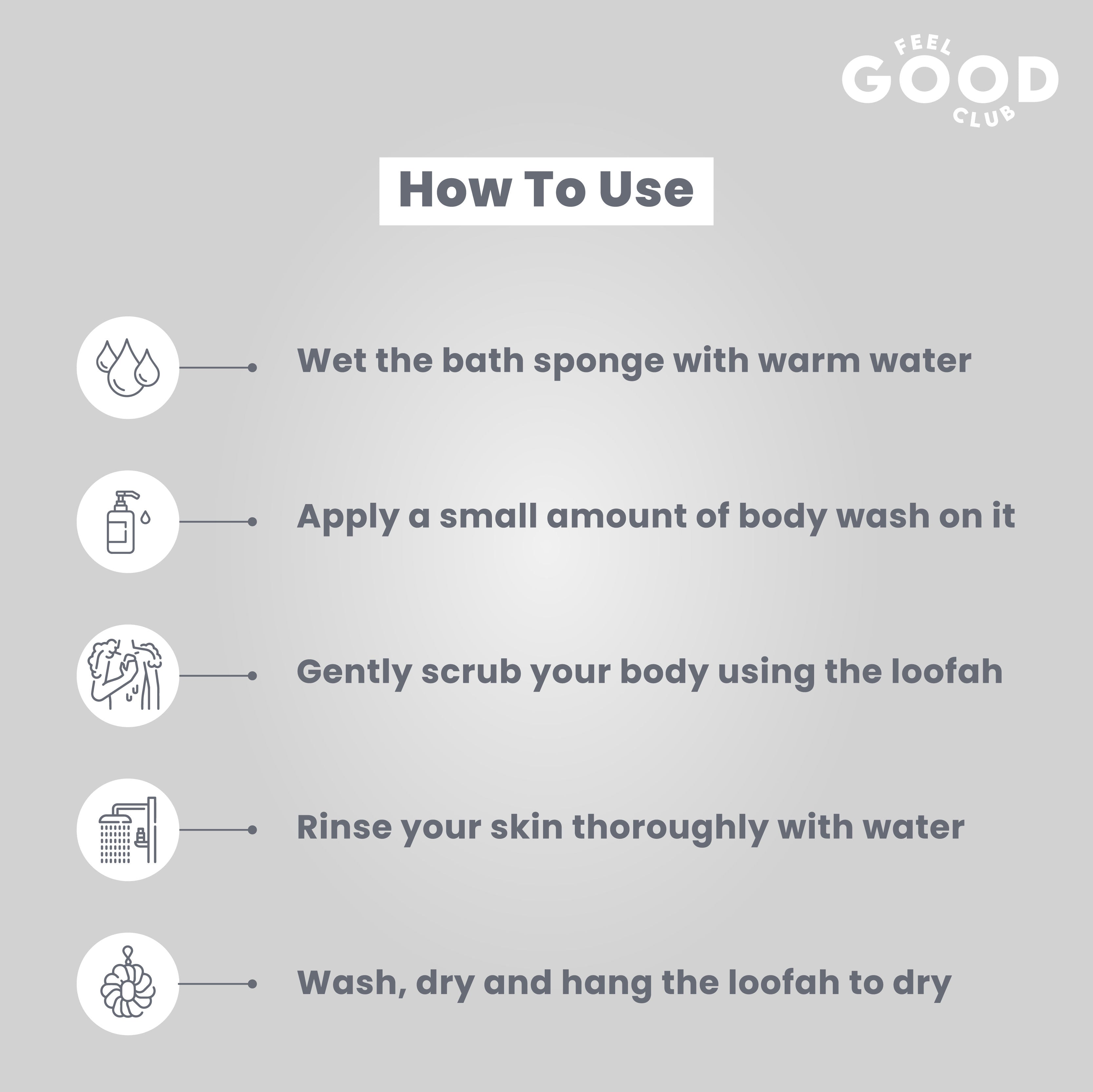 Feel Good Club Bath Loofah - Large Size Shower Sponge For Body Cleansing Exfoliation & Care