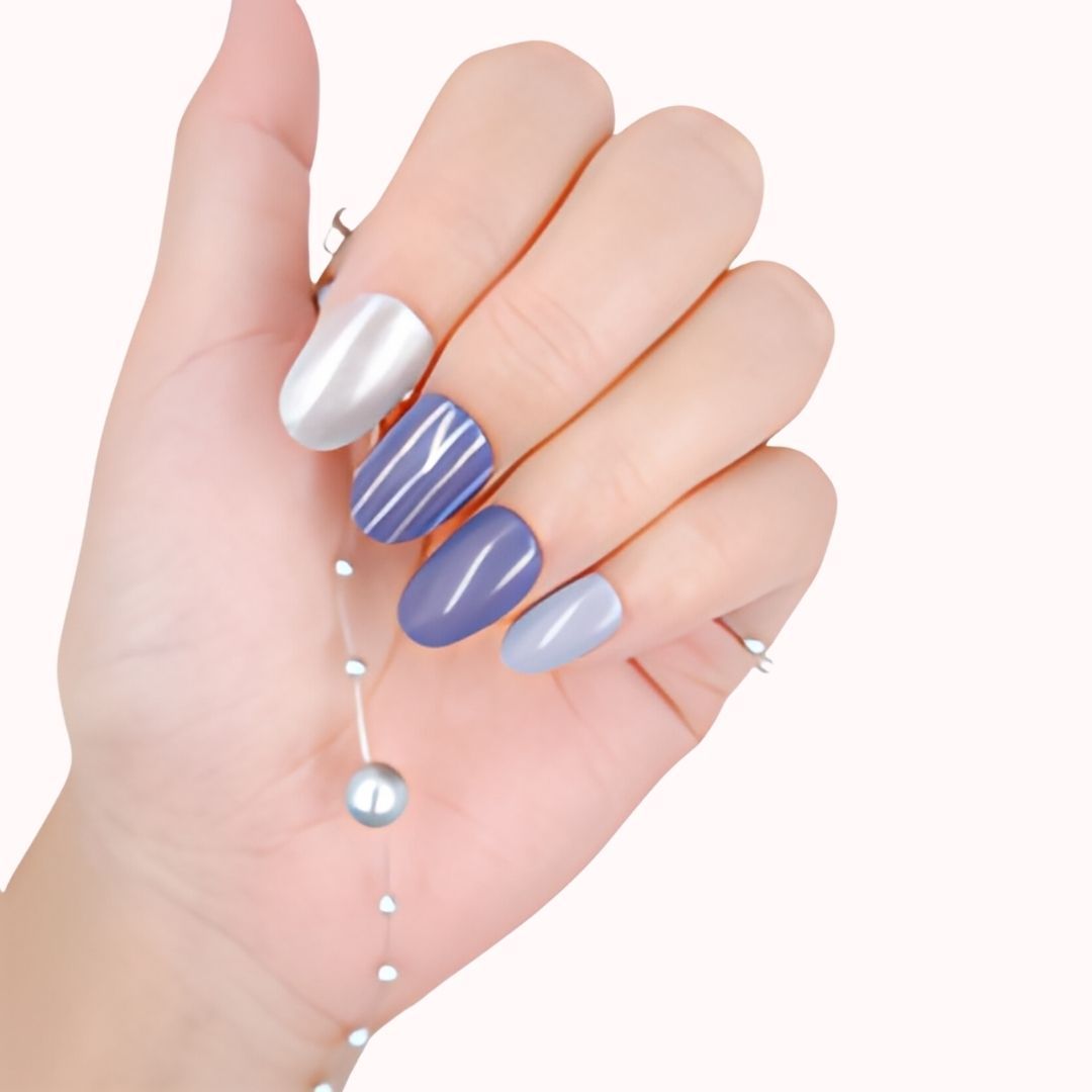 Sanfe Instant Stick On Nails - Purple Chrome 24 Reusable Artificial Fake Nails Light Salon Look