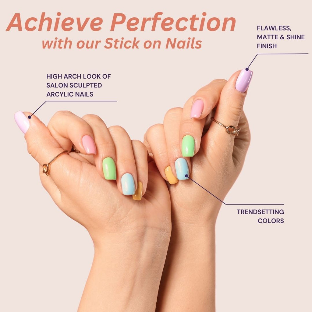 Sanfe Instant Stick On Nails - Purple Chrome 24 Reusable Artificial Fake Nails Light Salon Look