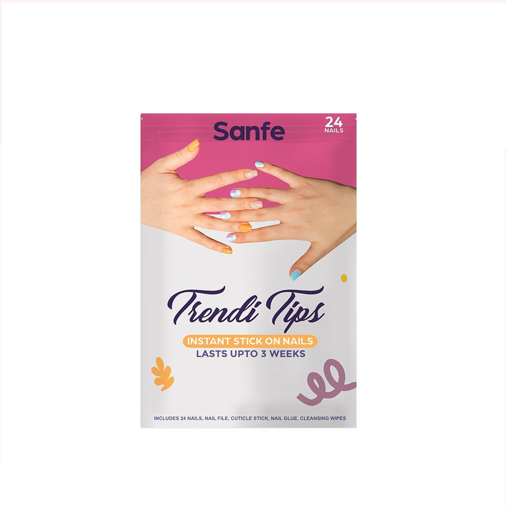 Sanfe Instant Stick On Nails - Purple Chrome 24 Reusable Artificial Fake Nails Light Salon Look