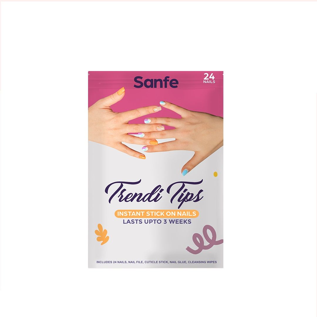 Sanfe Instant Stick On Nails - Purple Chrome 24 Reusable Artificial Fake Nails Light Salon Look