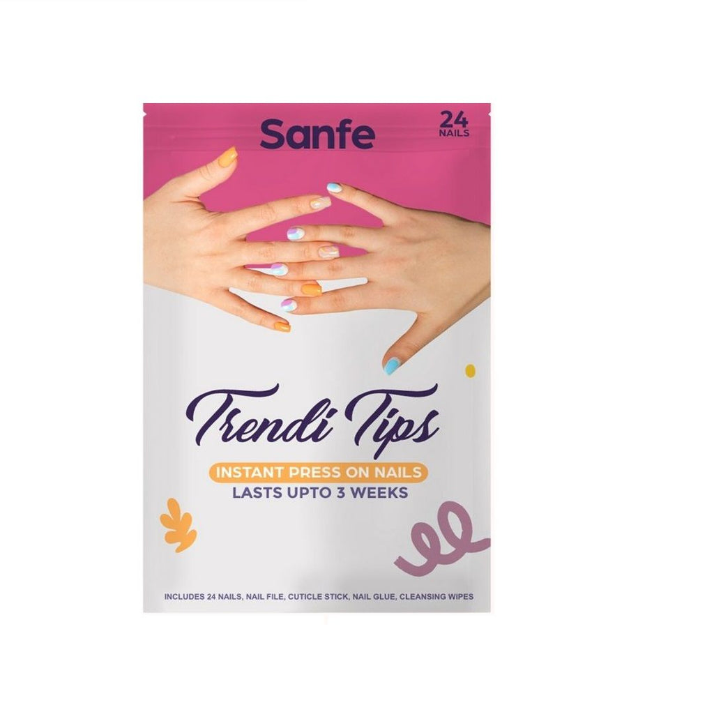 Sanfe Instant Stick On Nails - Golden Chrome 24 Reusable Artificial Fake Nails Light Salon Look