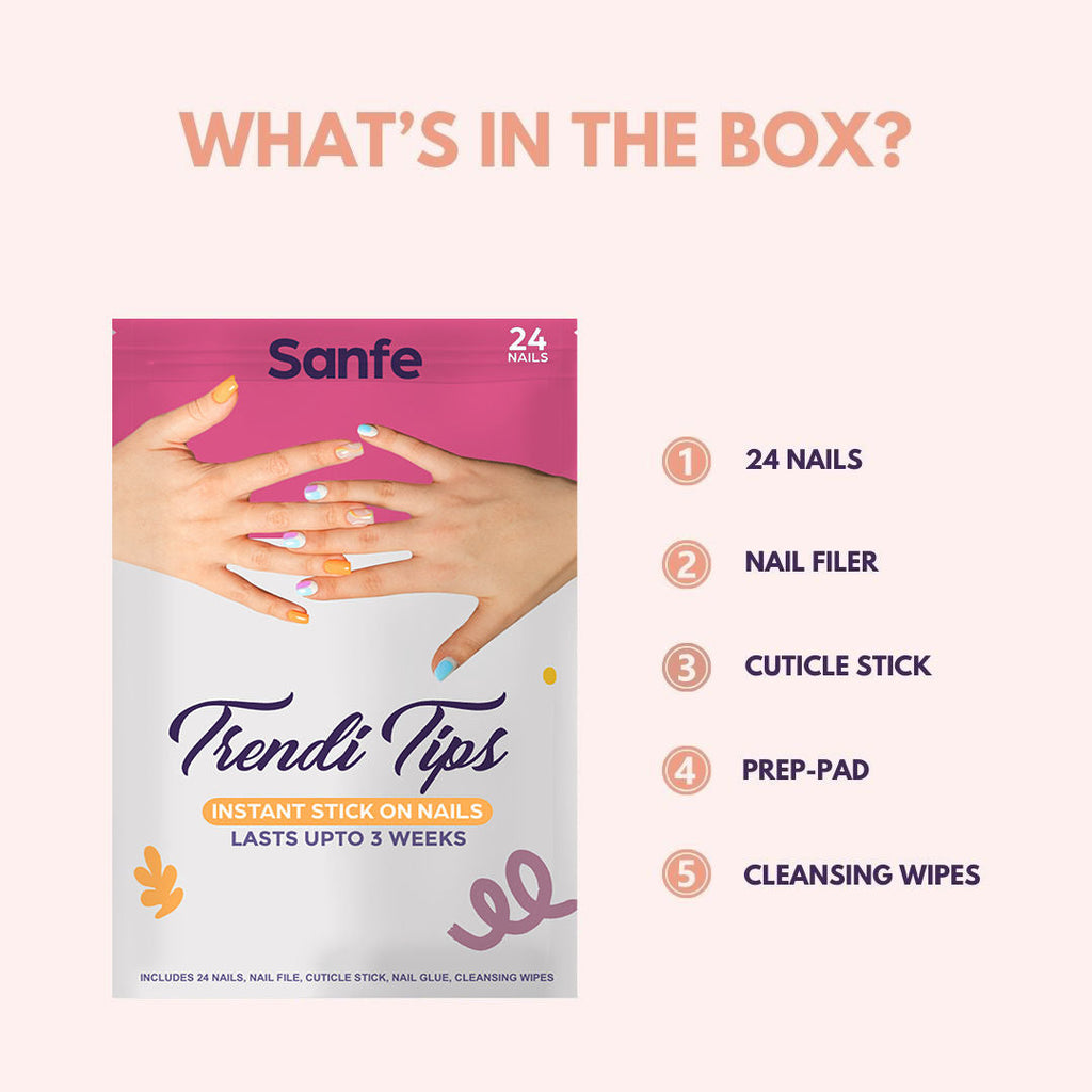 Sanfe Instant Stick On Nails - Violet Chrome 24 Reusable Artificial Fake Nail Salon Look