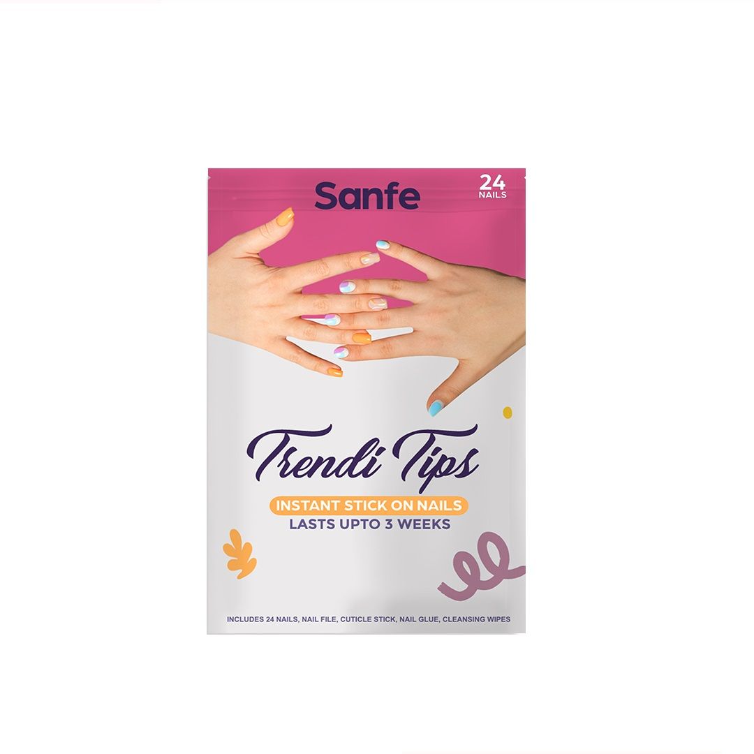 Sanfe Instant Stick On Nails - Violet Chrome 24 Reusable Artificial Fake Nail Salon Look