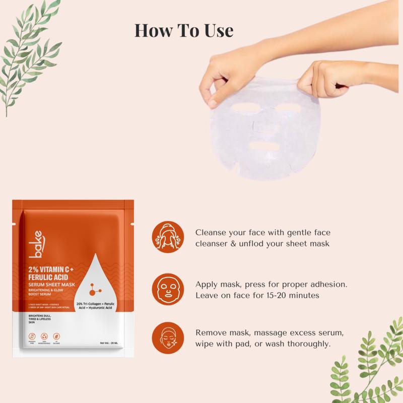 Bake 2% Vitamin C + Ferulic Acid Serum Sheet Mask For Glowing & Brightening Skin