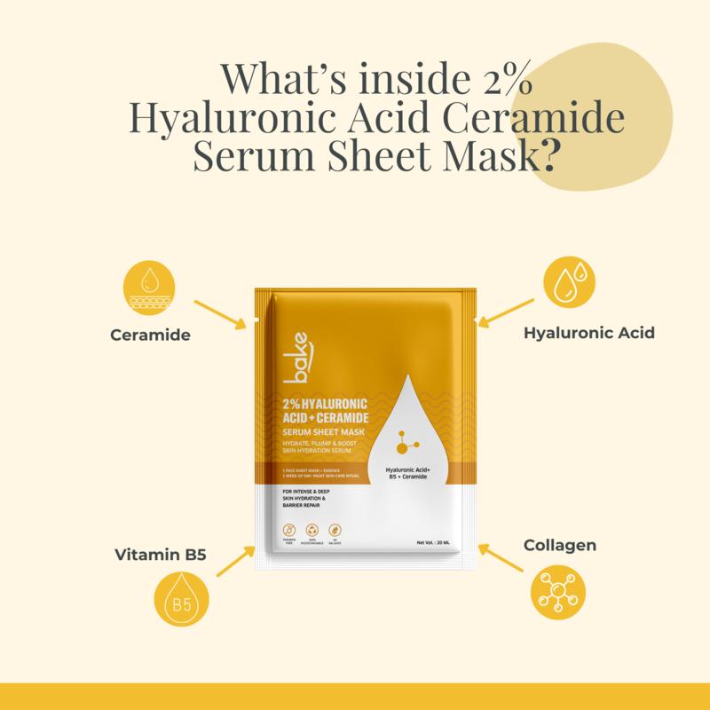 BAKE 2% Hyaluronic Acid + Ceramide Serum Sheet Mask for Skin Hydration & Glowing Skin