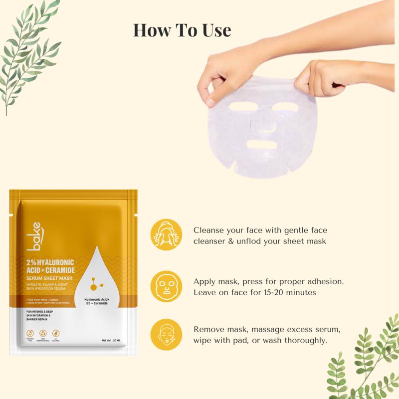 BAKE 2% Hyaluronic Acid + Ceramide Serum Sheet Mask for Skin Hydration & Glowing Skin