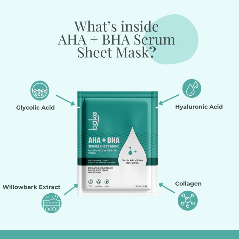 Bake Aha + Bha Serum Sheet Mask For Pigmentation, Pimples & Glowing Skin