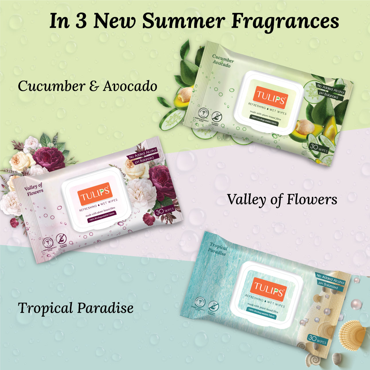 Tulips Refreshing Wet Wipes In Lid Pack - Cucumber & Avocado