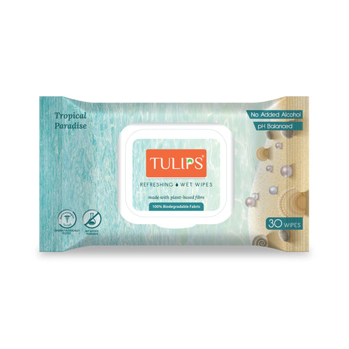 Tulips Refreshing Wet Wipes In Lid Pack - Tropical Paradise