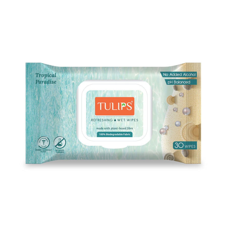 Tulips Refreshing Wet Wipes In Lid Pack - Tropical Paradise