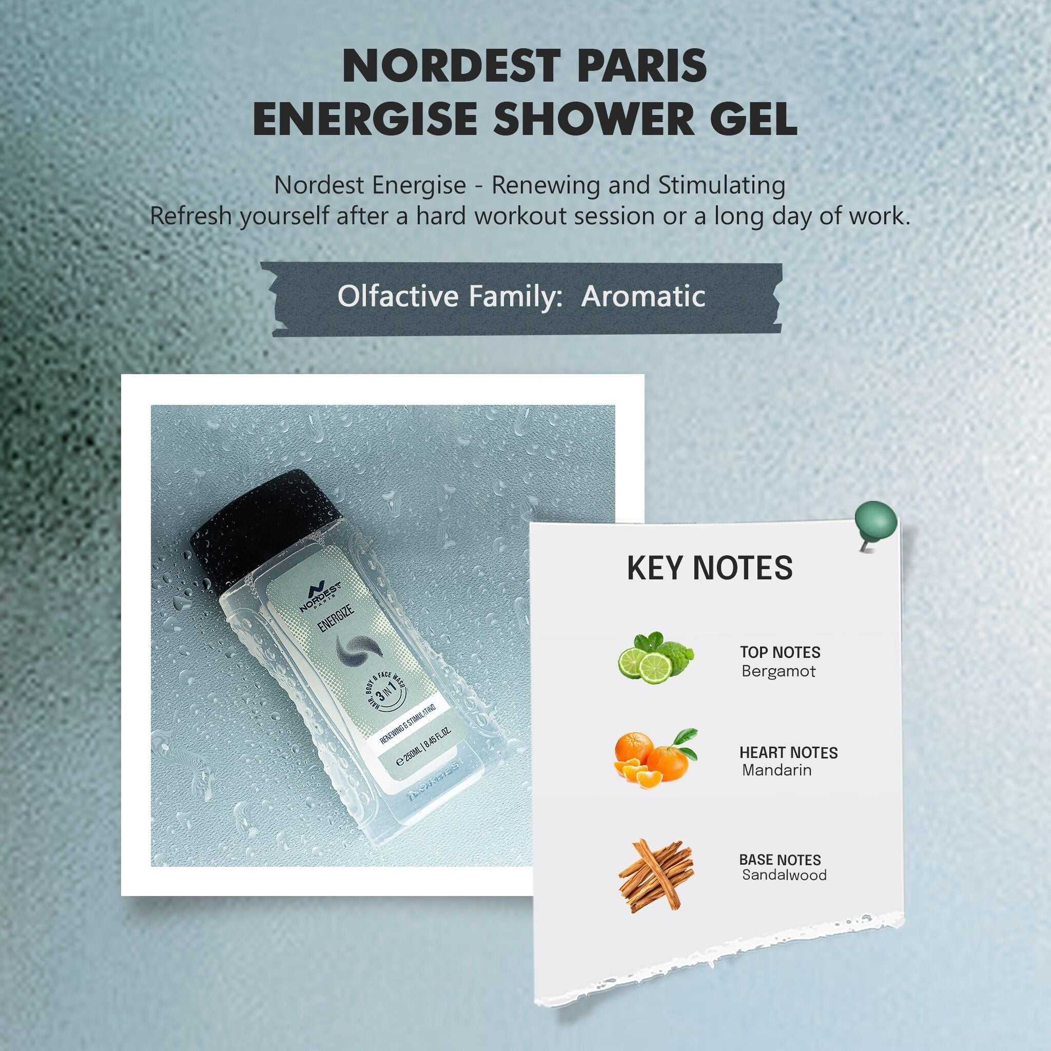 Nordest Paris Energize Renewing & Stimulating 3 In 1 Hair, Body & Face Wash