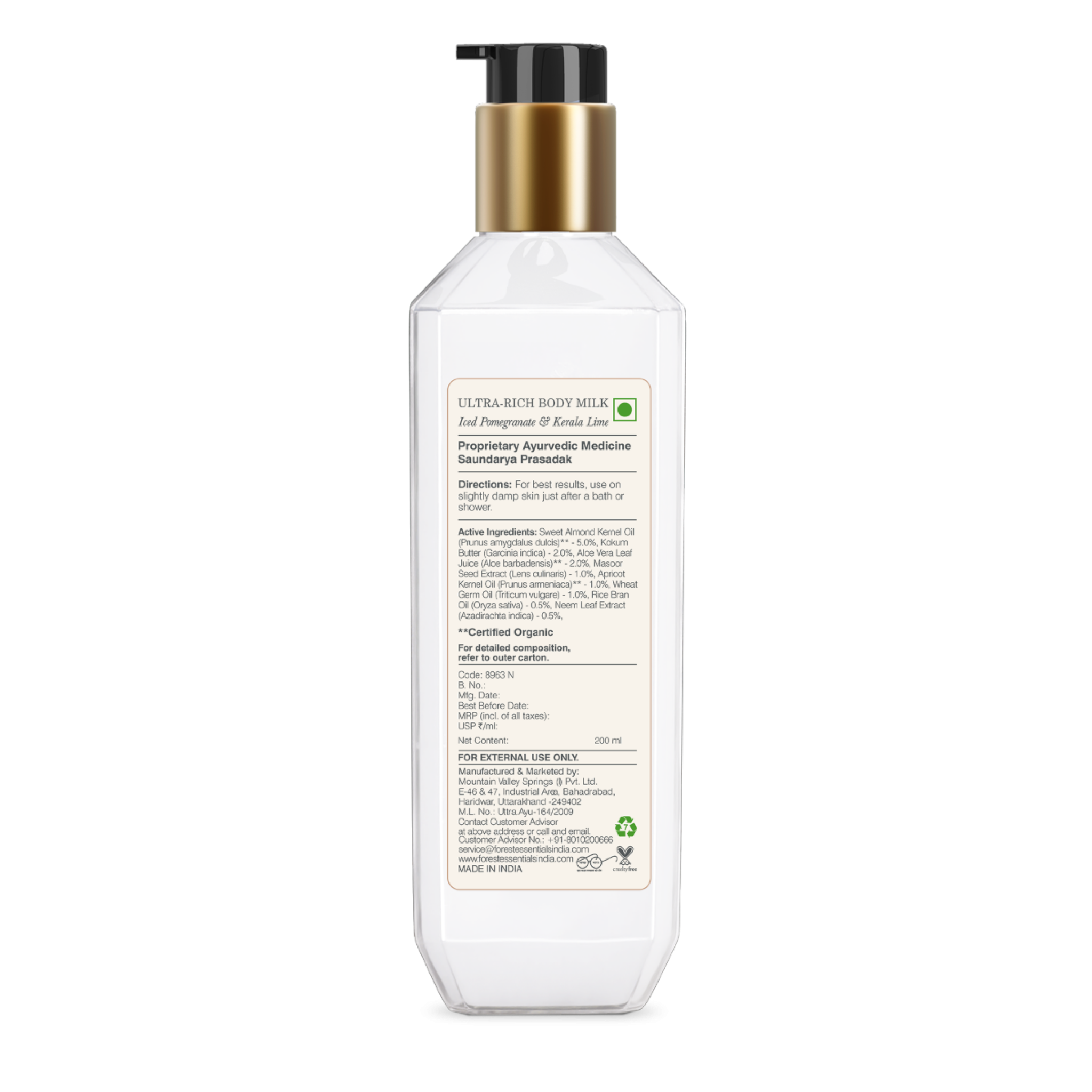 Forest Essentials Ultra-Rich Body Milk Iced Pomegranate & Kerala Lime - Moisturising Body Lotion