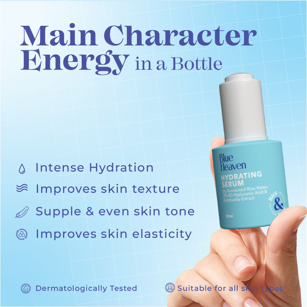 Blue Heaven Hydrating Face Serum with 5% Fermented Rice Water + 2% 4D Hyaluronic Acid + 0.5% Kombucha Extract| 20ml
