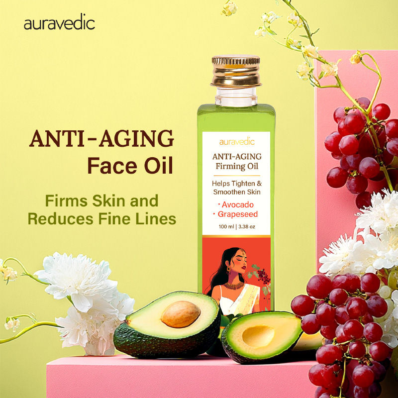Auravedic Anti Ageing Serum Face Oil For Glowing Skin With Avocado Grapeseed Firming Oil