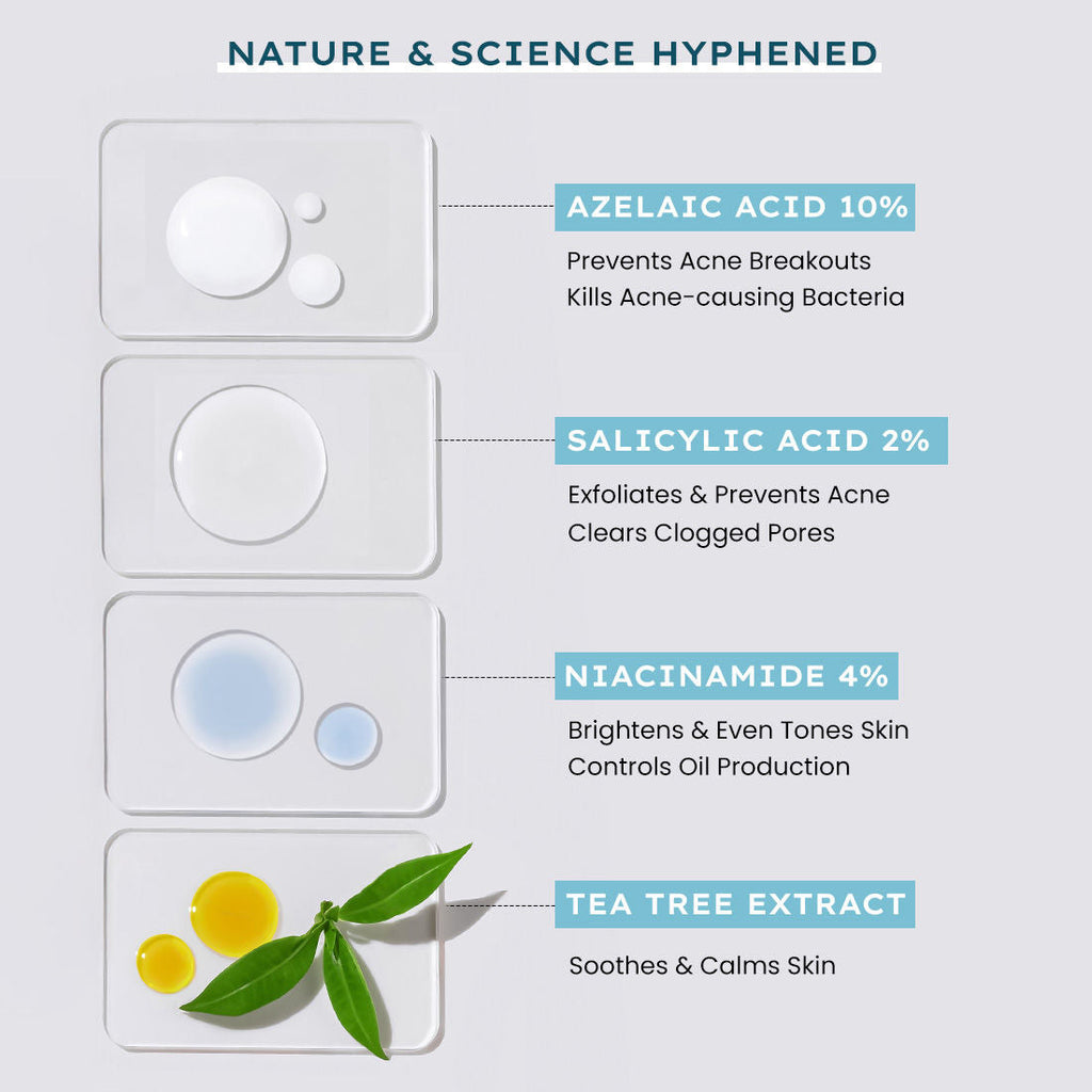 Hyphen Anti Acne 10% Azelaic Acid 2% Salicylic Acid Face Serum, Tea Tree Extract, Fades Acne Marks
