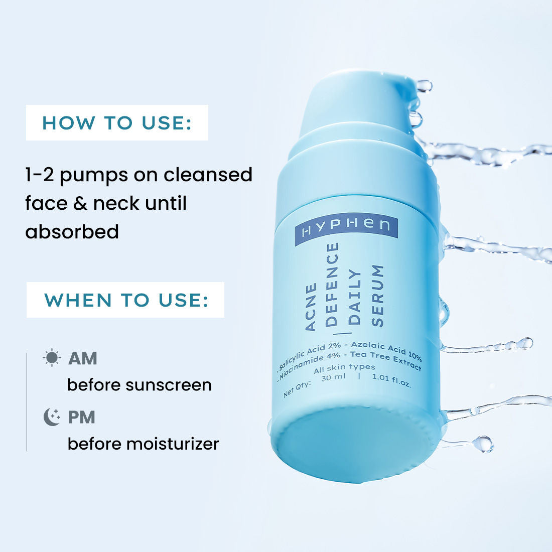 Hyphen Anti Acne 10% Azelaic Acid 2% Salicylic Acid Face Serum, Tea Tree Extract, Fades Acne Marks