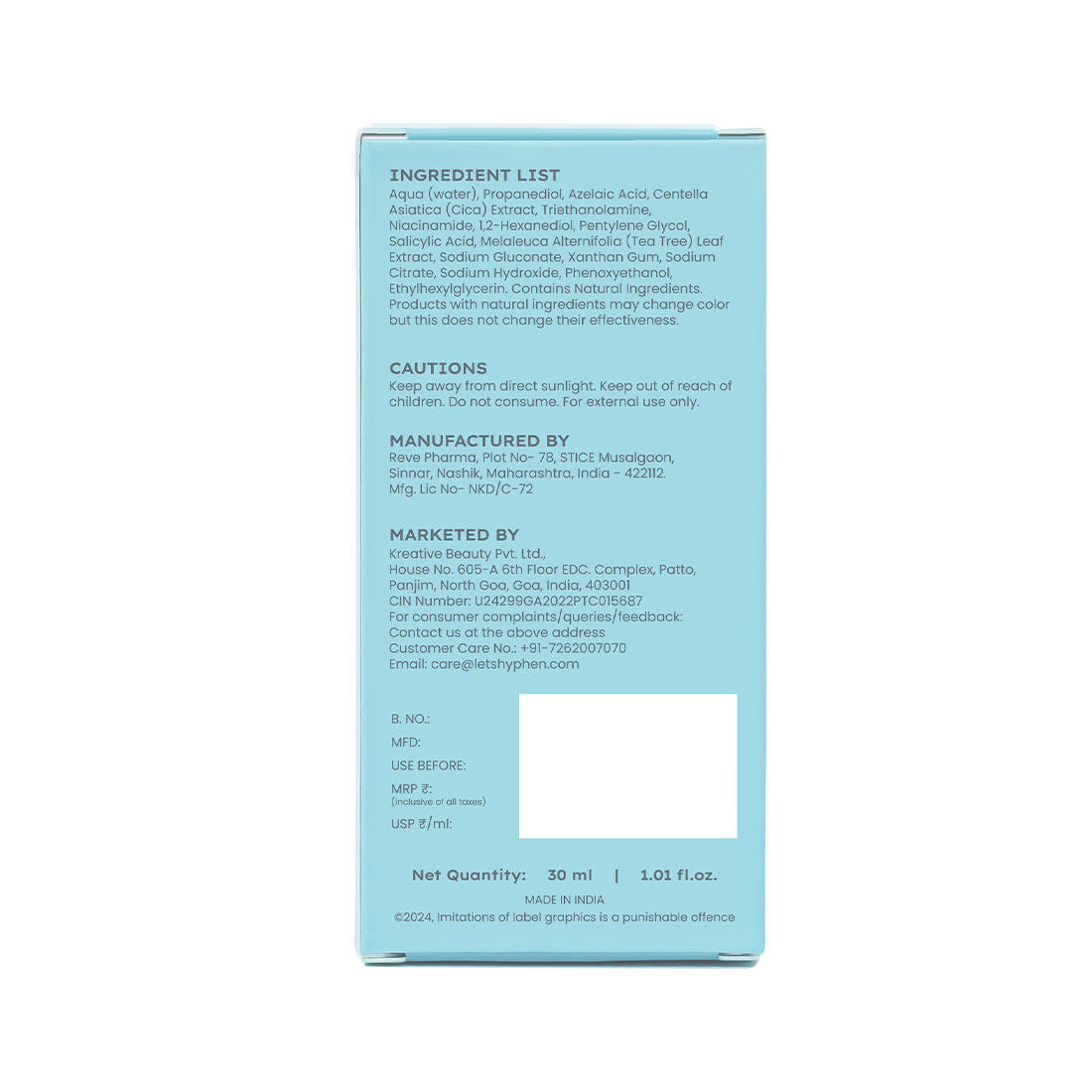 Hyphen Anti Acne 10% Azelaic Acid 2% Salicylic Acid Face Serum, Tea Tree Extract, Fades Acne Marks