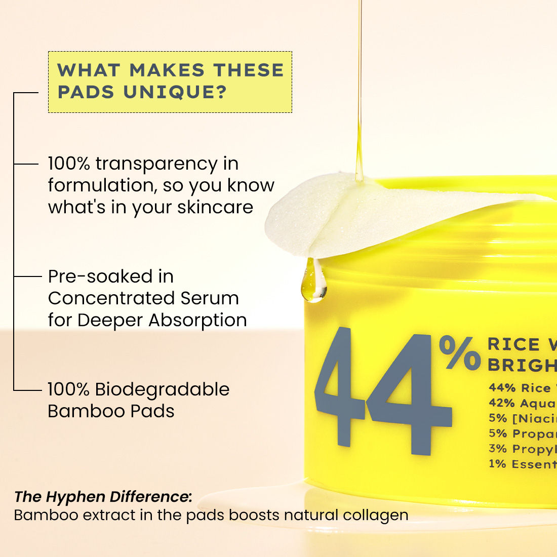 Hyphen 44% Rice Water Brightening Serum Pads