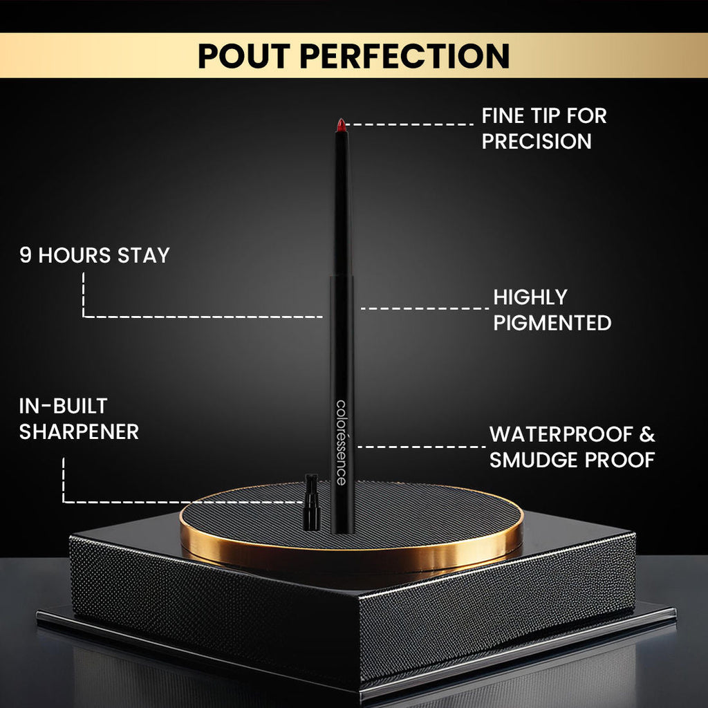 Coloressence Pout Perfect Lip Liner with Sharpener, Long Lasting Smudgeproof Waterproof