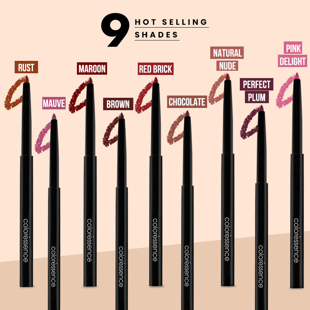 Coloressence Pout Perfect Lip Liner with Sharpener, Long Lasting Smudgeproof Waterproof