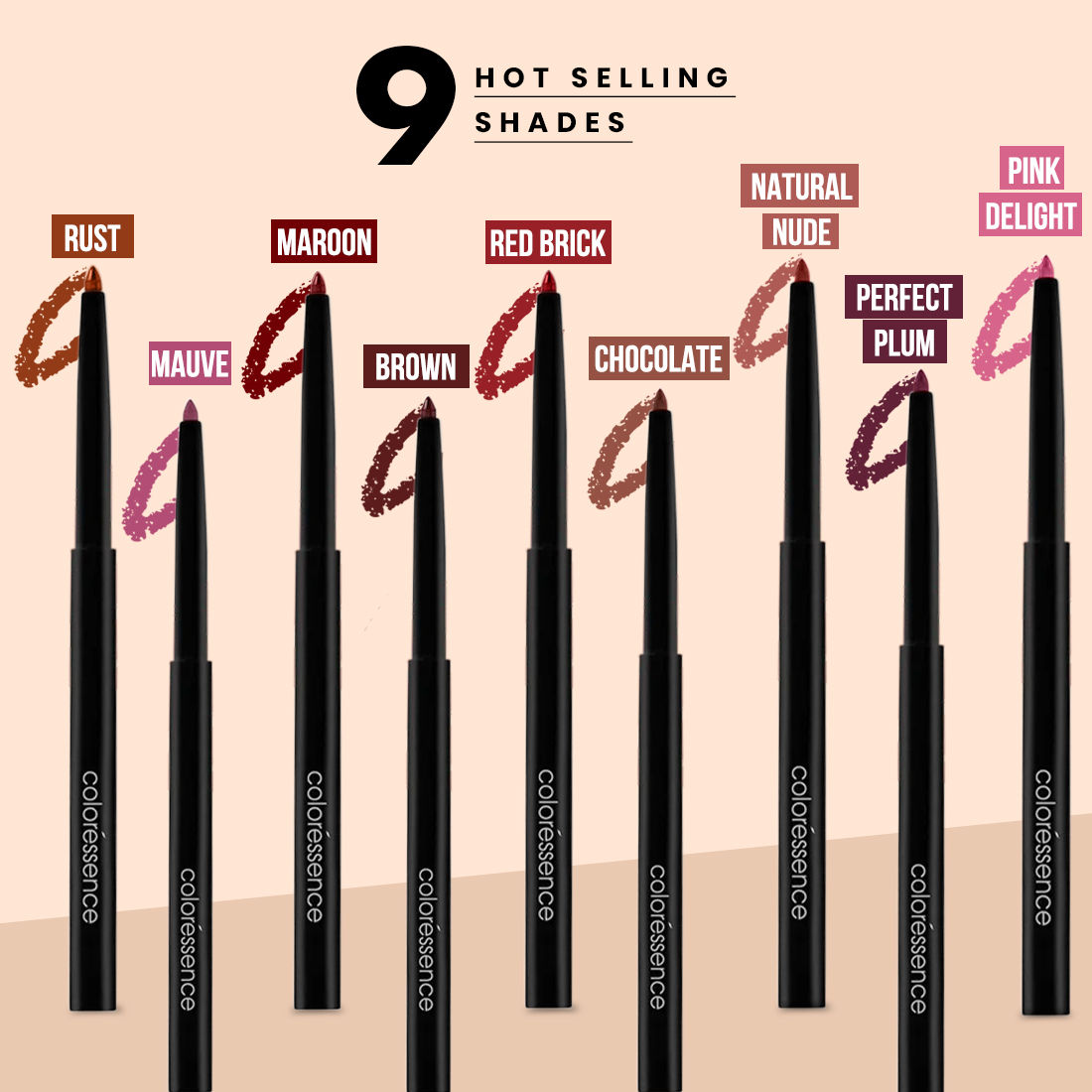 Coloressence Pout Perfect Lip Liner with Sharpener, Long Lasting Smudgeproof Waterproof