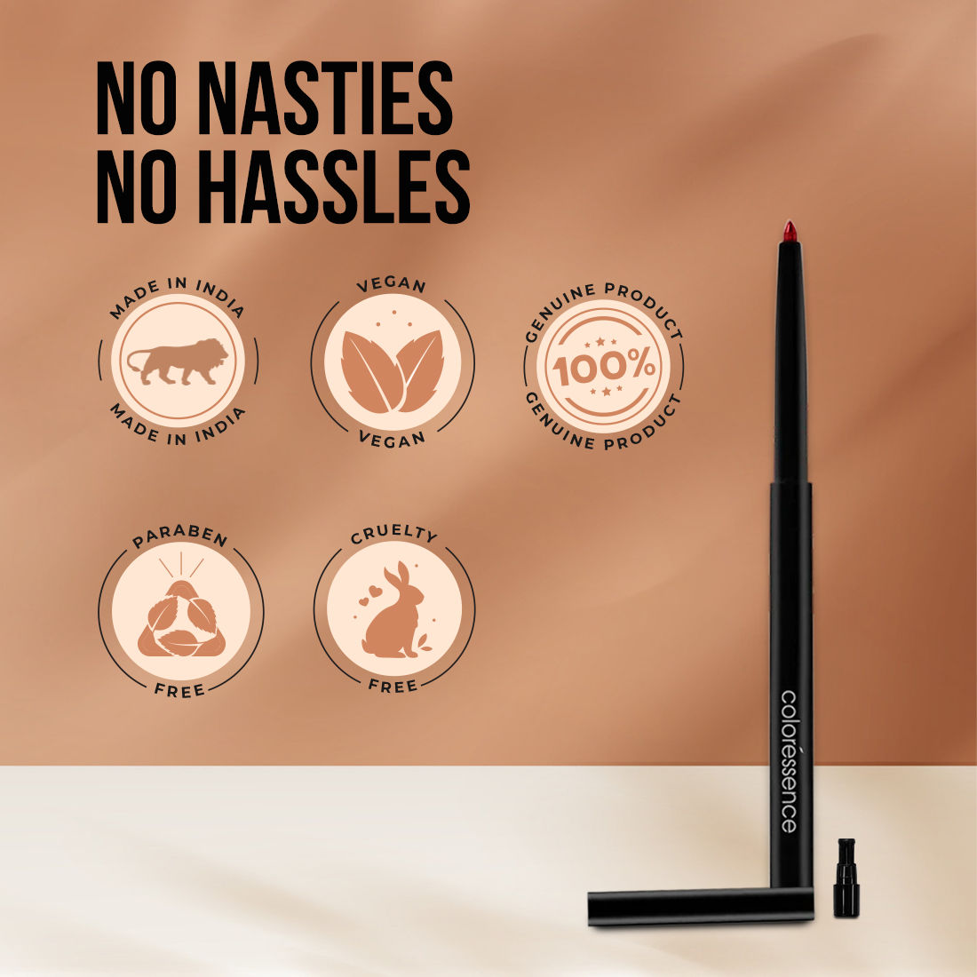 Coloressence Pout Perfect Lip Liner with Sharpener, Long Lasting Smudgeproof Waterproof