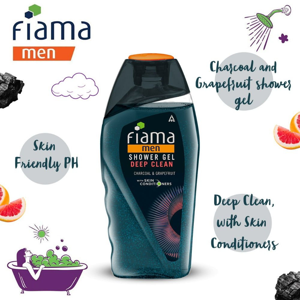 Fiama Men’s Shower Gel Deep Clean, Body Wash with Charcoal & Graperuit for Refreshed Skin